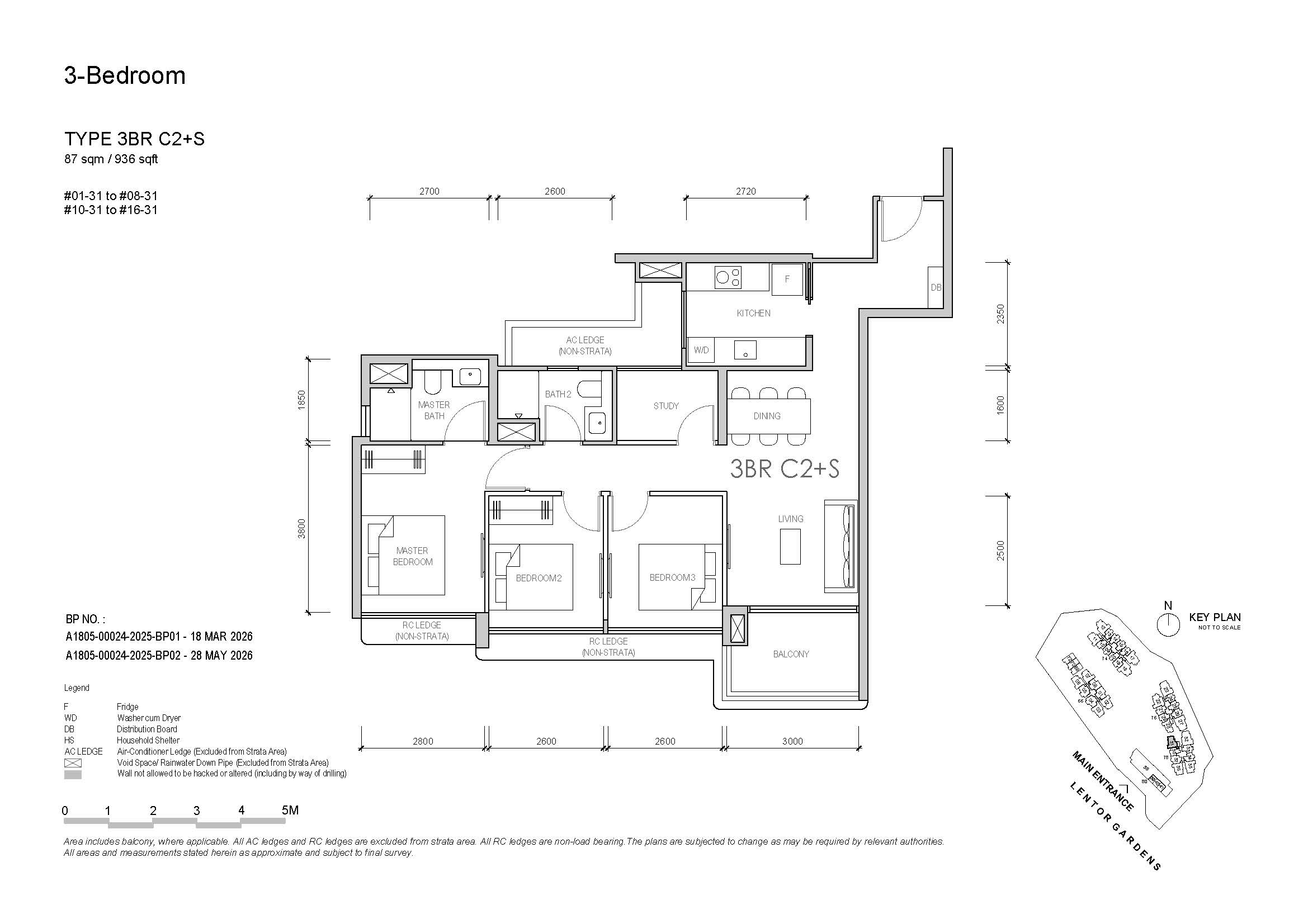 Lentor Gardens 3 Bedroom Type 3BR C2 Study Floor Plan