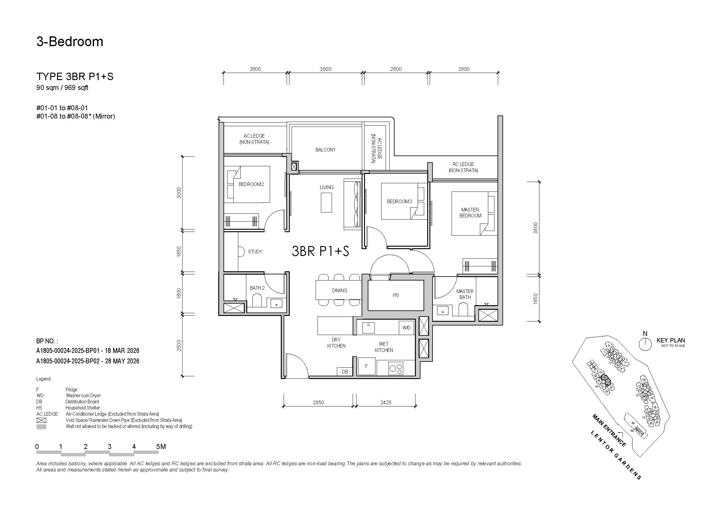 Lentor Gardens 3 Bedroom Type 3BR P1 Study Floor Plan